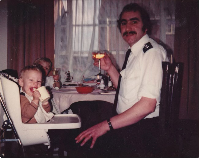 Mel, her brother and dad pictured on Christmas Day, 1981